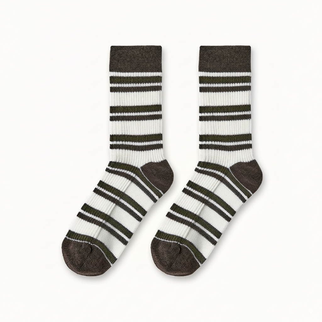 ボーダービンテージ風ウール混シルクソックス超柔らかい