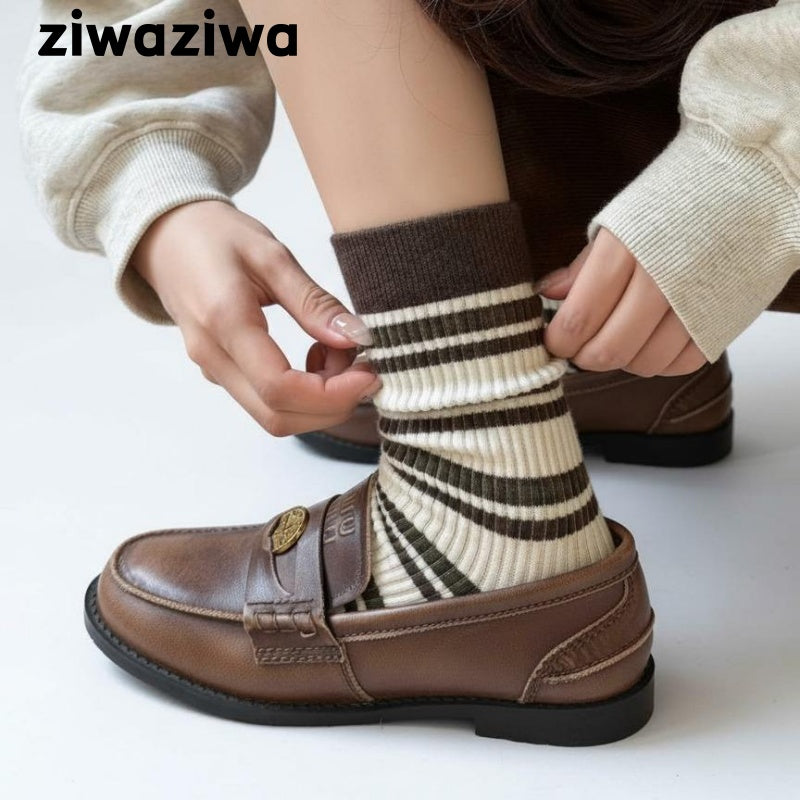 ボーダービンテージ風ウール混シルクソックス超柔らかい