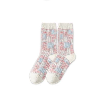 レトロチェックのウールソックス