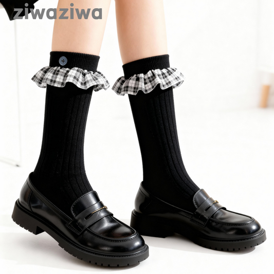チェックレース付きソックスヴィンテージ風