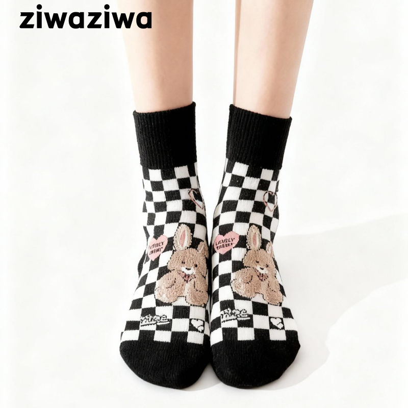 【4足set】チェックボード熊コットンソックス