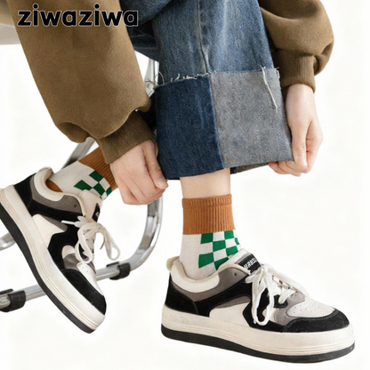 【4足set】チェックボード熊コットンソックス