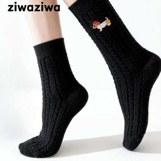 ダックスフントシルク・ウール混紡シームレスソックス