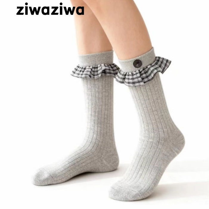 チェックレース付きソックスヴィンテージ風