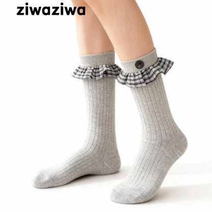 チェックレース付きソックスヴィンテージ風