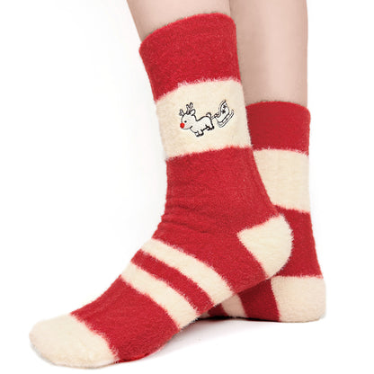 Original Christmas Style Red Reindeer Striped Mid-calf Socks