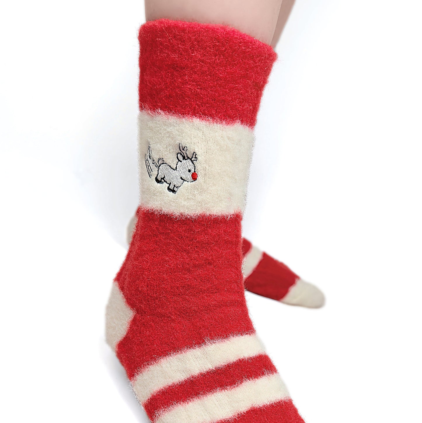 Original Christmas Style Red Reindeer Striped Mid-calf Socks