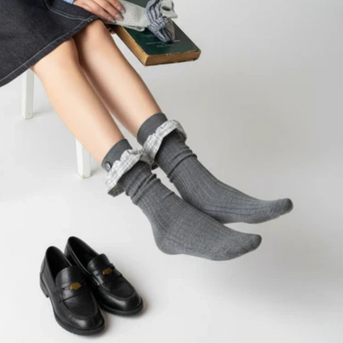 チェックレース付きソックスヴィンテージ風