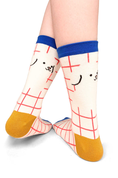 ZiwaZiwa集袜: Paws & Lines Collection - Puppy Hide And Seek Plaid Socks