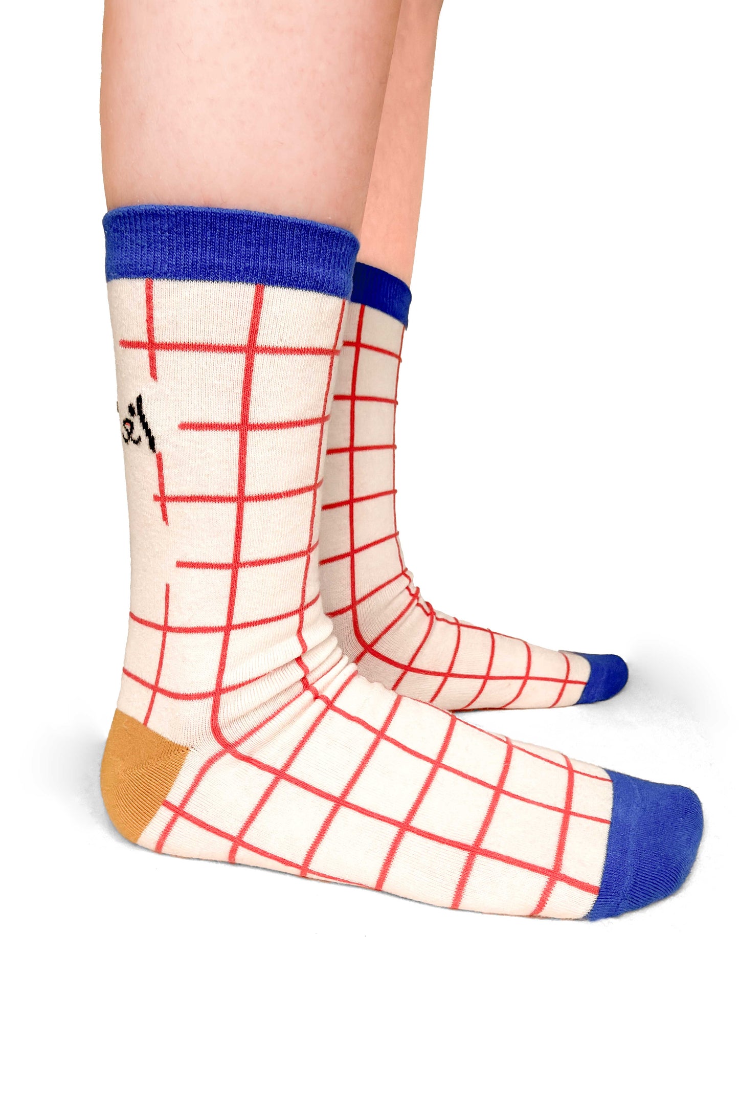 ZiwaZiwa集袜: Paws & Lines Collection - Puppy Hide And Seek Plaid Socks