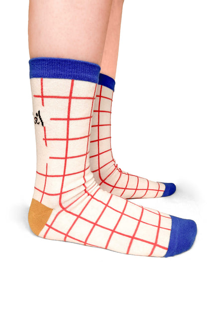 ZiwaZiwa集袜: Paws & Lines Collection - Puppy Hide And Seek Plaid Socks