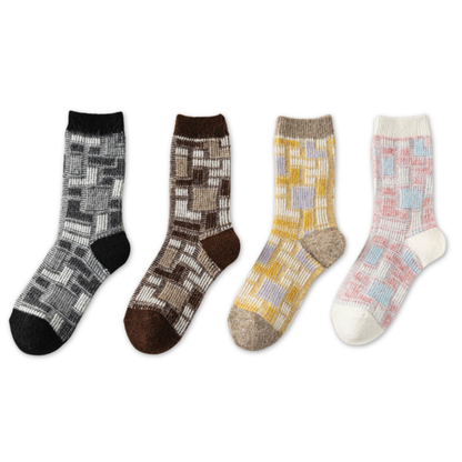 レトロチェックのウールソックス