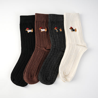 ダックスフントシルク・ウール混紡シームレスソックス