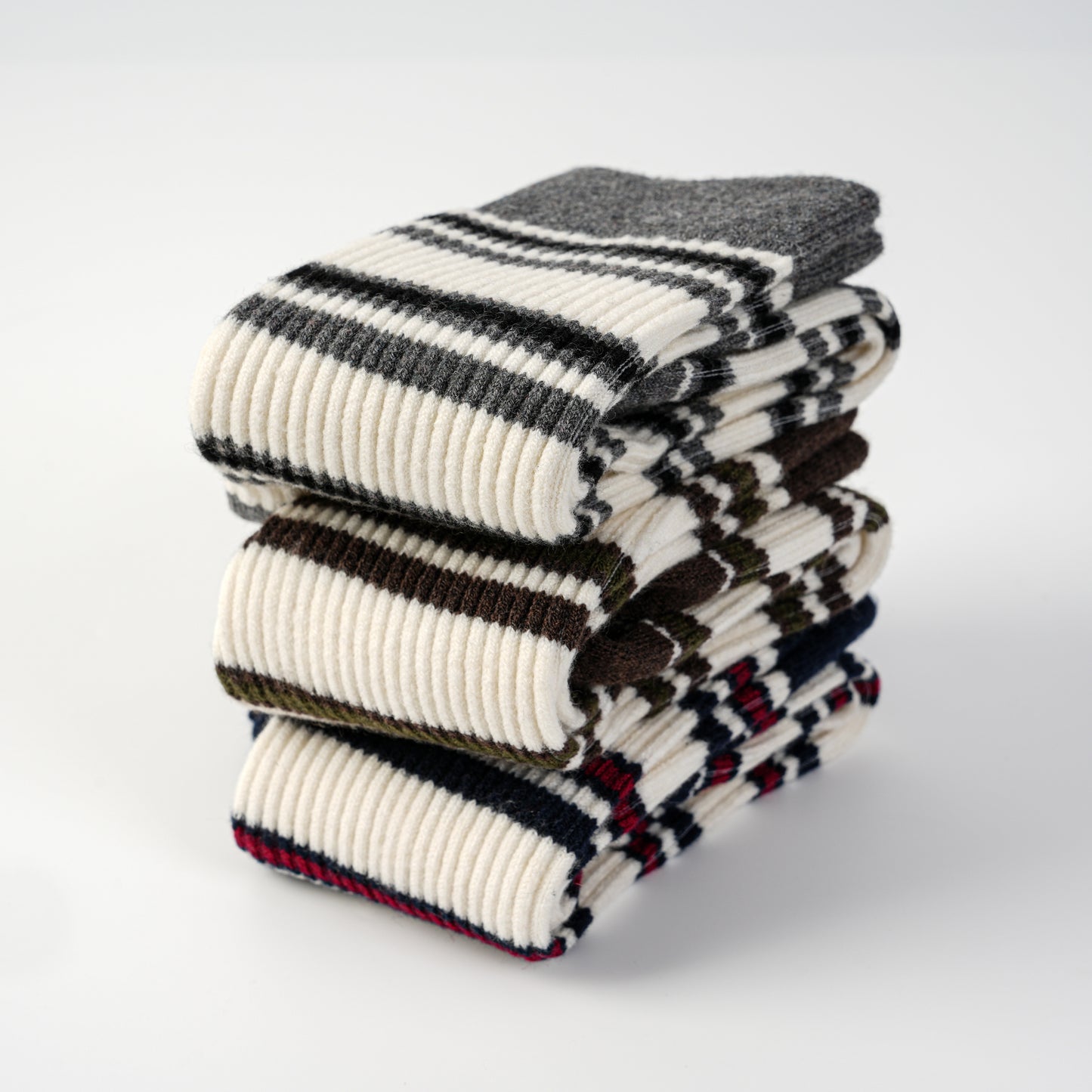 ボーダービンテージ風ウール混シルクソックス超柔らかい