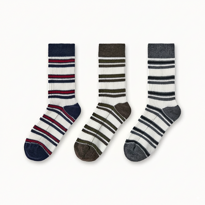 ボーダービンテージ風ウール混シルクソックス超柔らかい