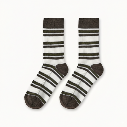 ボーダービンテージ風ウール混シルクソックス超柔らかい