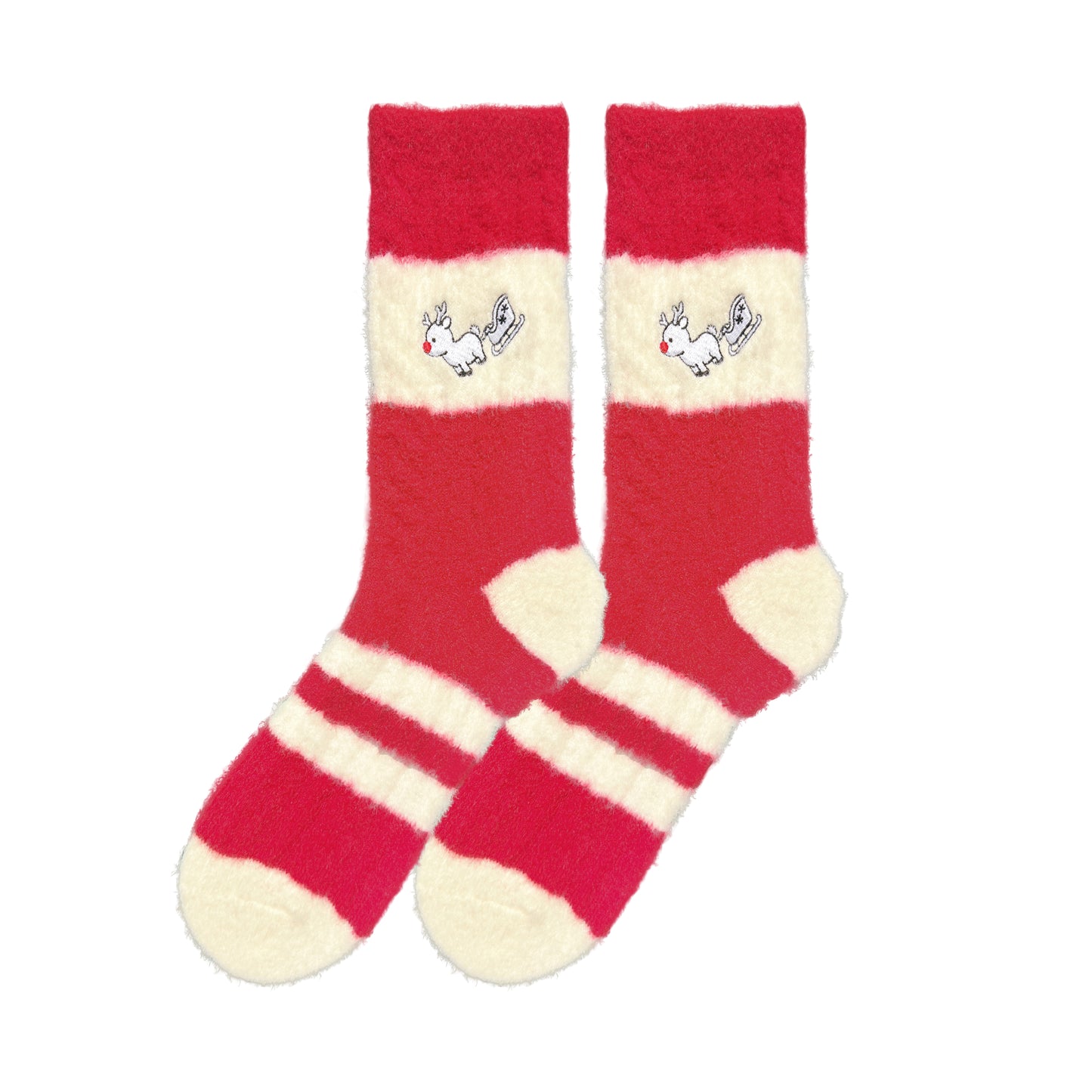 Original Christmas Style Red Reindeer Striped Mid-calf Socks