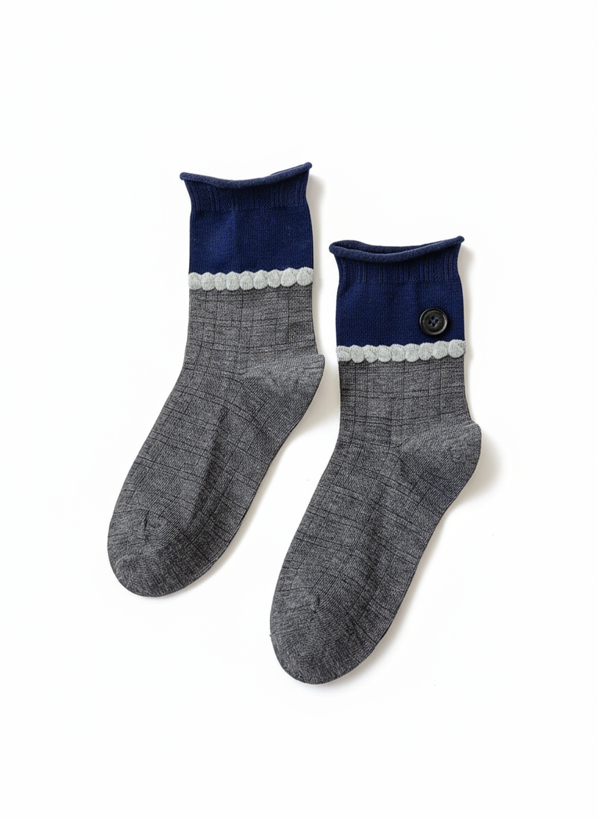 シームレスソックスボタンデザイン学院風クルーソックス