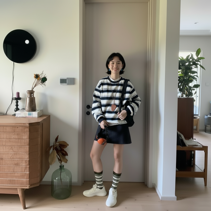 ボーダービンテージ風ウール混シルクソックス超柔らかい