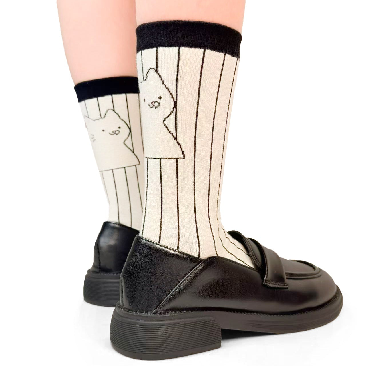 ZiwaZiwa集袜: Paws & Lines Collection - Striped Kitty Peekaboo Socks