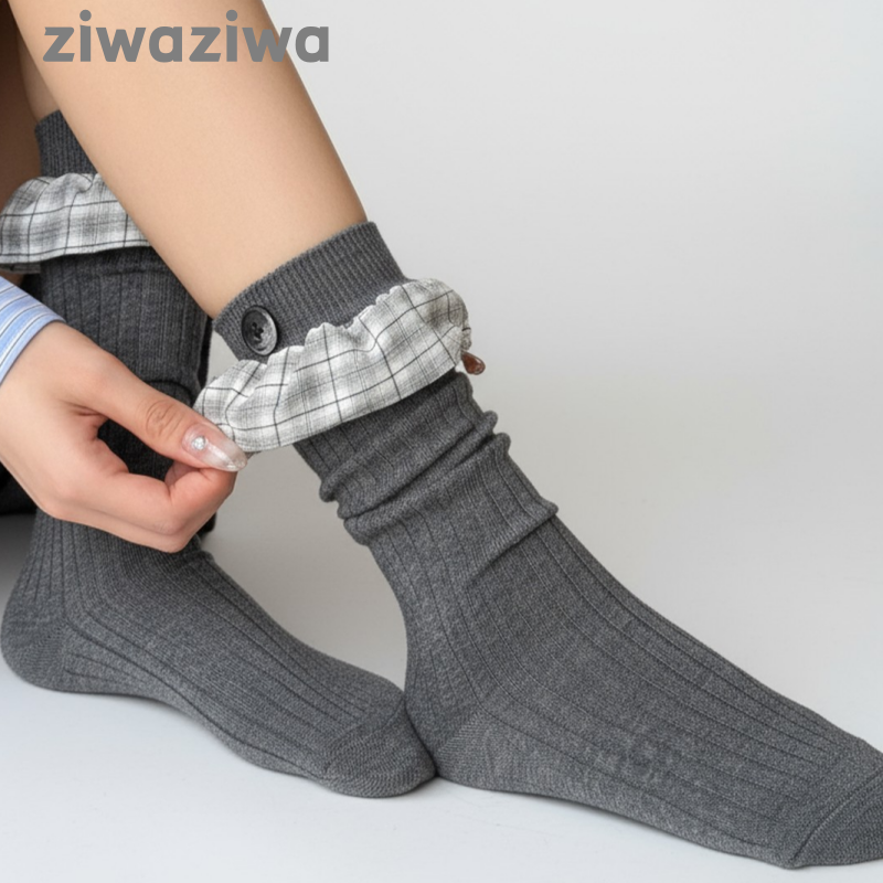 チェックレース付きソックスヴィンテージ風